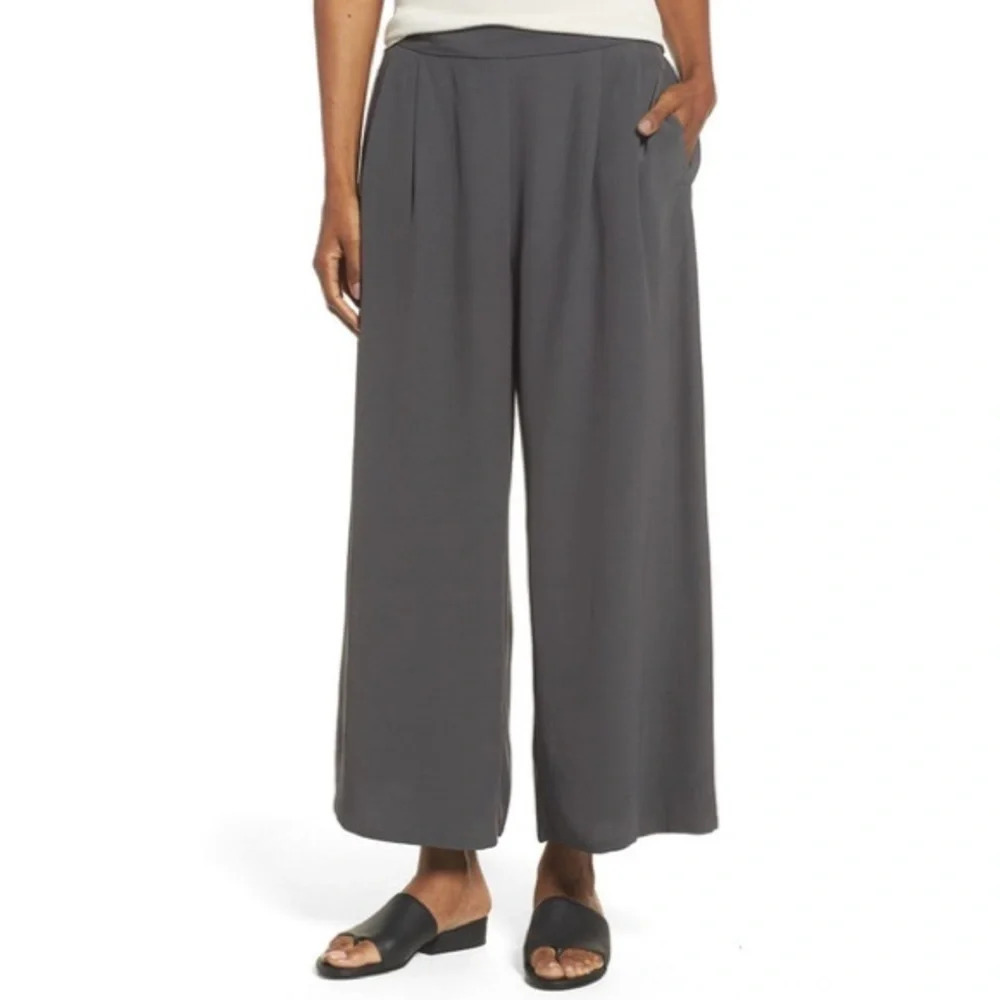 Eileen Fisher Lyocell Tencel Wide Leg Pull On Pants Pleated With Pockets XS